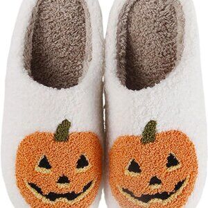 Pumpkin Slippers Womens Mens Plush Warm Cozy Indoor Outdoor Halloween Shoes